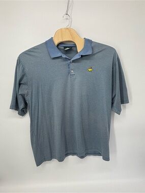Masters Clubhouse Collection Polo Shirt Mens XXL Blue Striped Cotton Italy Golf